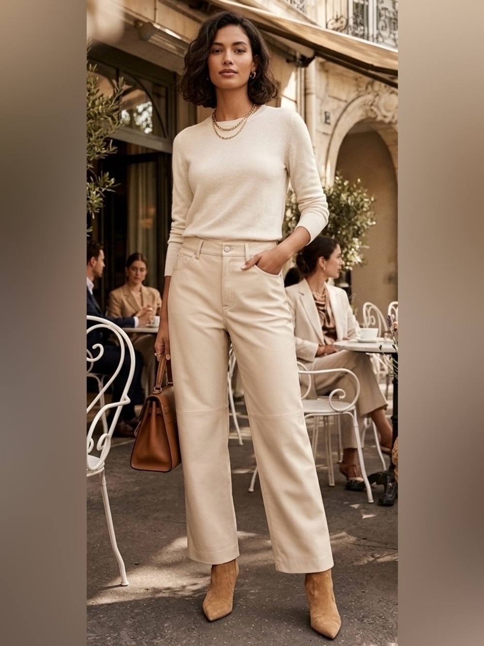 Old Navy Women's High Rise OG Loose Faux Leather Pants in Bone EUC Size 14